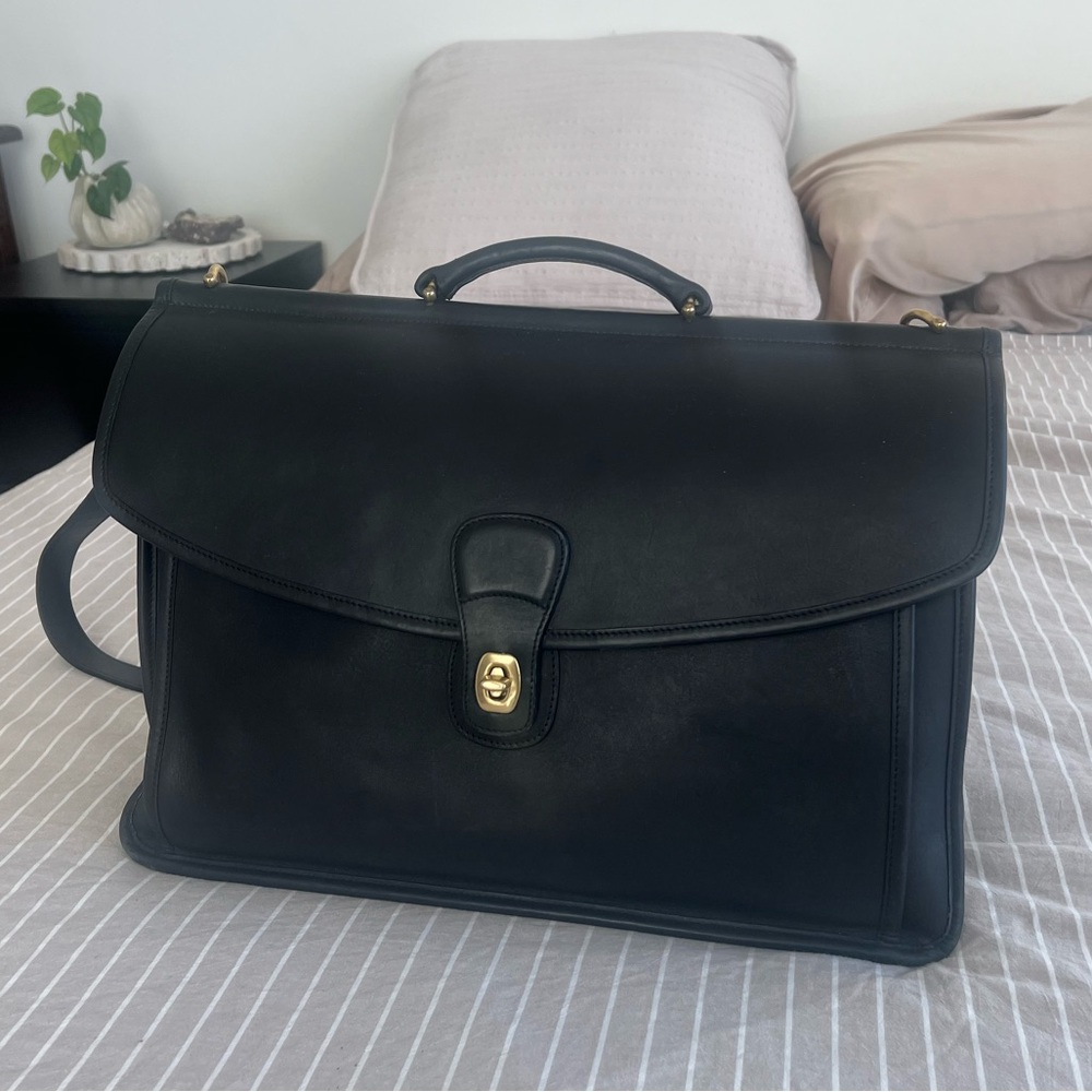 Vintage Coach Willis Briefcase 5266, Black Leather & Brass Hardware